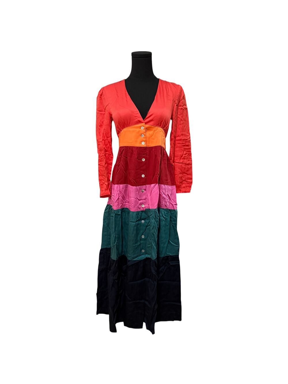 Marine Layer Maeve Color Block Maxi Dress Satin Multicolor Skirt Pockets Size XS
